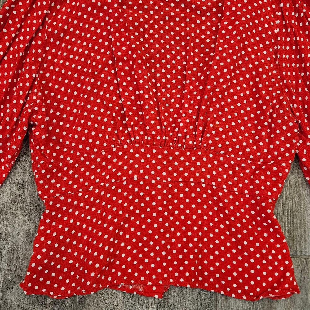 Free People Love Street Red‎ Polka Dot Top Women’s S Long Sleeve Blouse Romantic - Picture 10 of 12